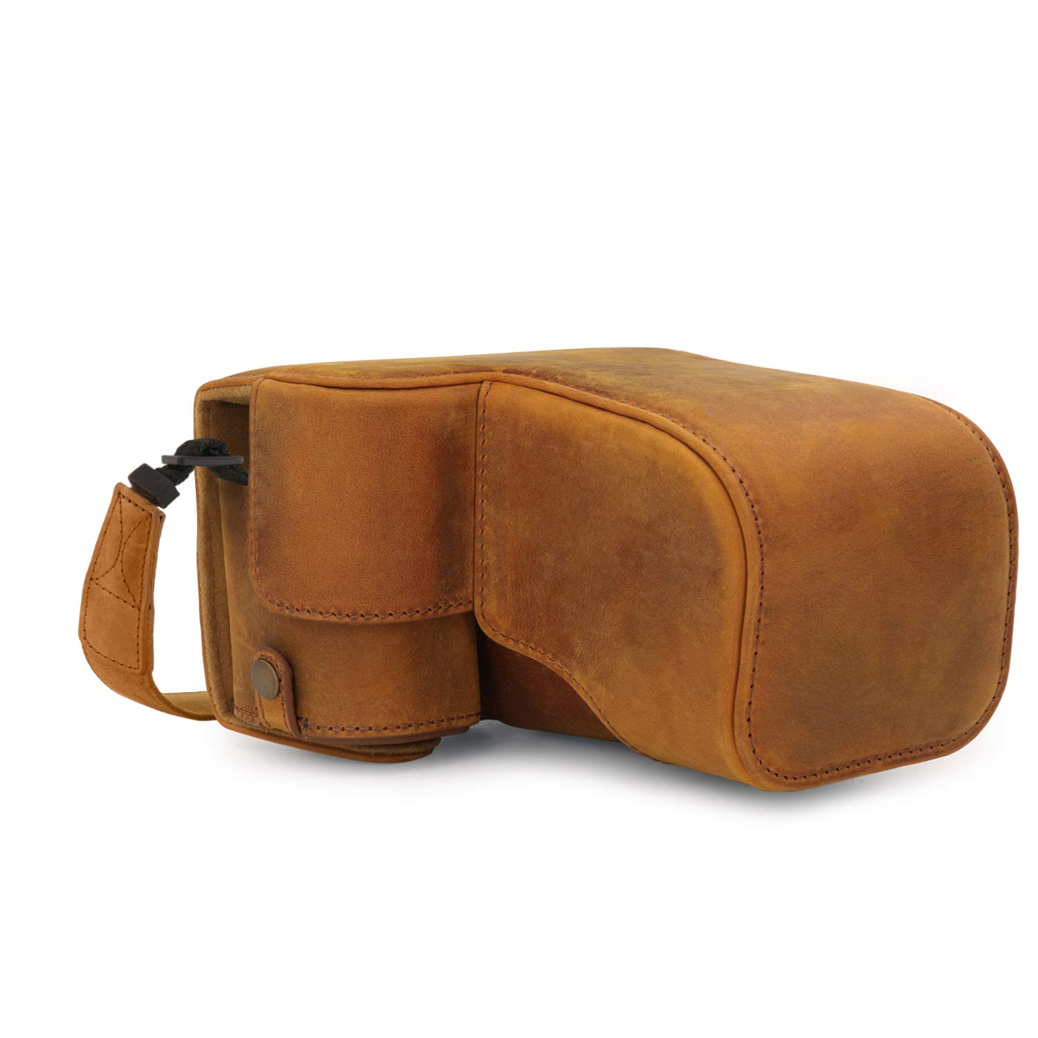 MegaGear MG1659 Ever Ready Genuine Leather Camera Case compatible with Sony Alpha A6400 (18-135mm) - Camel