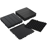 Neoaider 9PCS Plastic Interlocking Decking Tiles 12" x 12", Dark Grey | 9 sq. ft Waterproof Outdoor Flooring All-Weather, Patio Floor Decking Tile for Garden Porch Poolside Balcony Backyard
