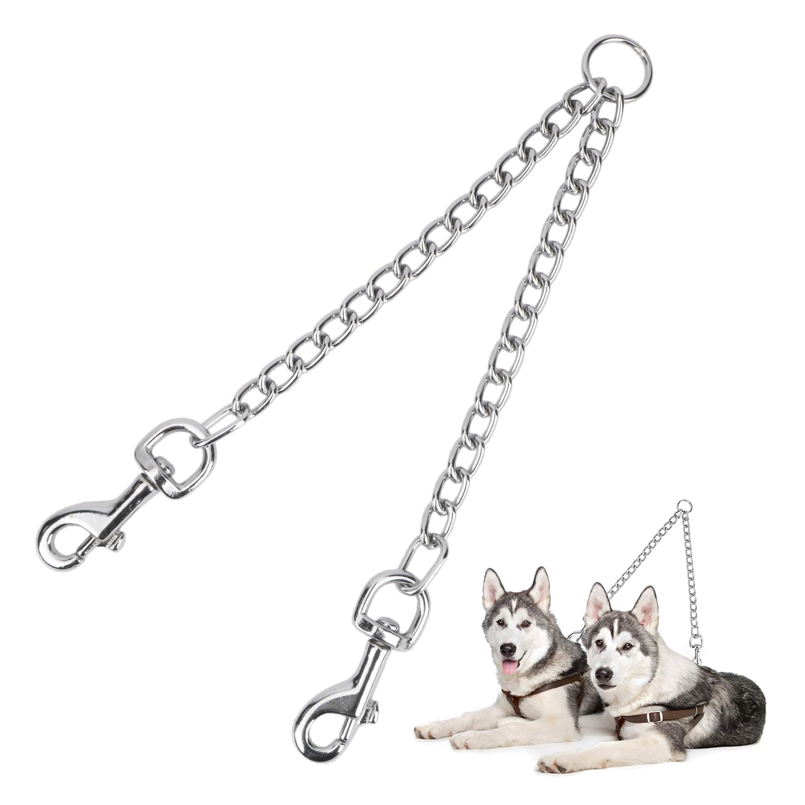 Pet Chain Stainless Steel Double-head Dog Leash Twin Lead Traction Belt For Small Middle Large Dogs Safety Training (XL)