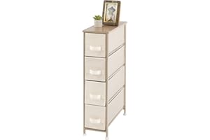 mDesign Narrow Dresser Storage Tower Stand with 4 Removable Fabric Drawers - Steel Frame, Wood Top Organizer for Bedroom, Entryway, Closet - Lido Collection - Cream/Gold