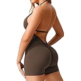 YEOREO Workout Jumpsuits Women Tummy Control Taylor V Neck Romper One Piece Sexy Backless Scrunch Butt Bodysuit