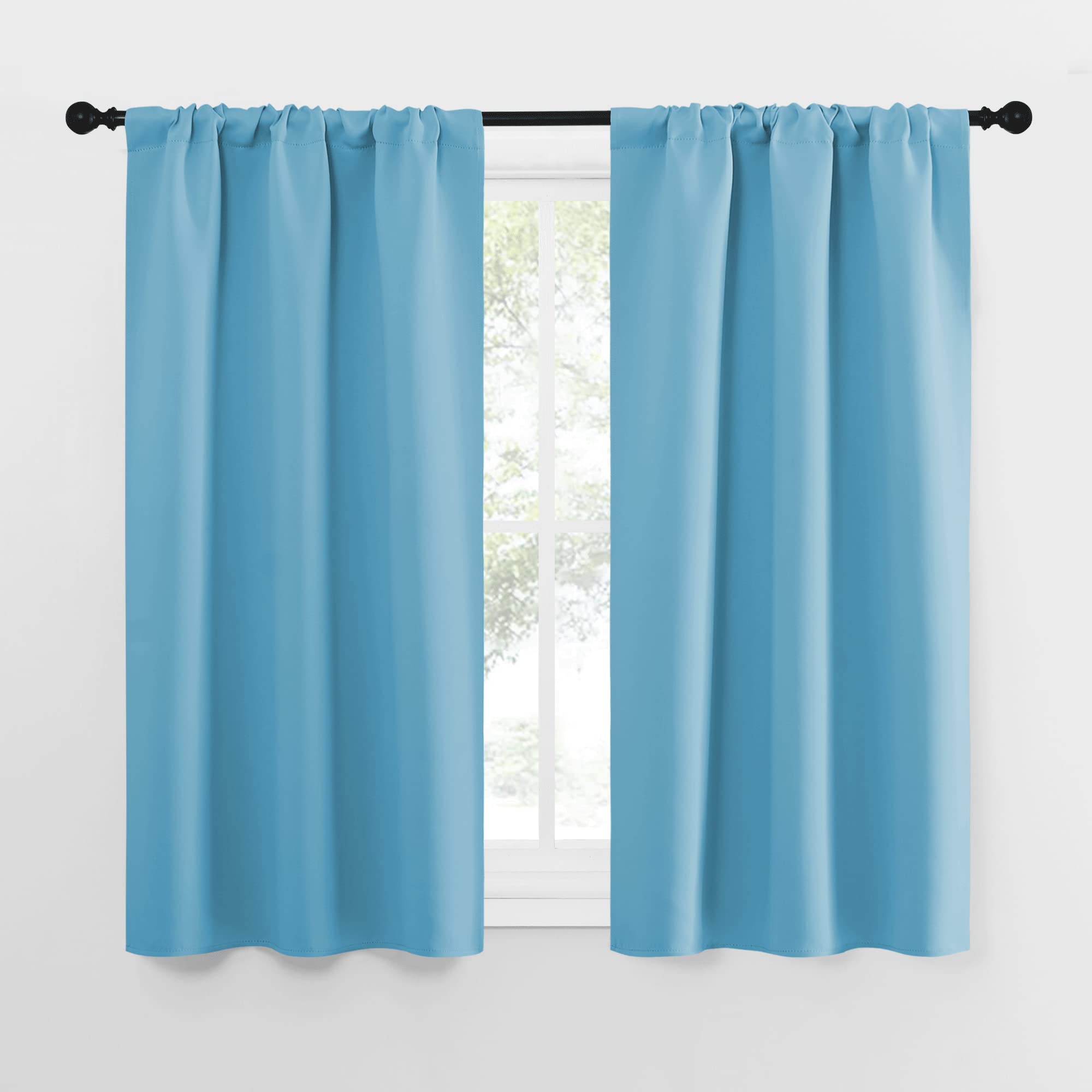NICETOWN Kitchen Curtains for Small Windows, Privacy Thermal Insulated Blackout Curtains & Drapes for Boys Room (Teal Blue, 34" Wide by 54" Long, 2 Pieces)