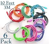 Josi Minea 6 Pcs Fabric Braided Nylon Premium Ruggedized Micro USB Rainbow Cables 10 Feet / 3 Meter Charger Sync Data Rapid Charging Cable USB Cord Wire for Samsung Galaxy S6 / S5 / S4 / S3 / S2, Samsung Galaxy Note / Note 2 / 3 / 4, Galaxy Tab, Google Nexus 7 / 10, Nokia Lumia, Most Android Tablets / Android Phones / Windows Phones - 10Ft/3M (6 Pack)