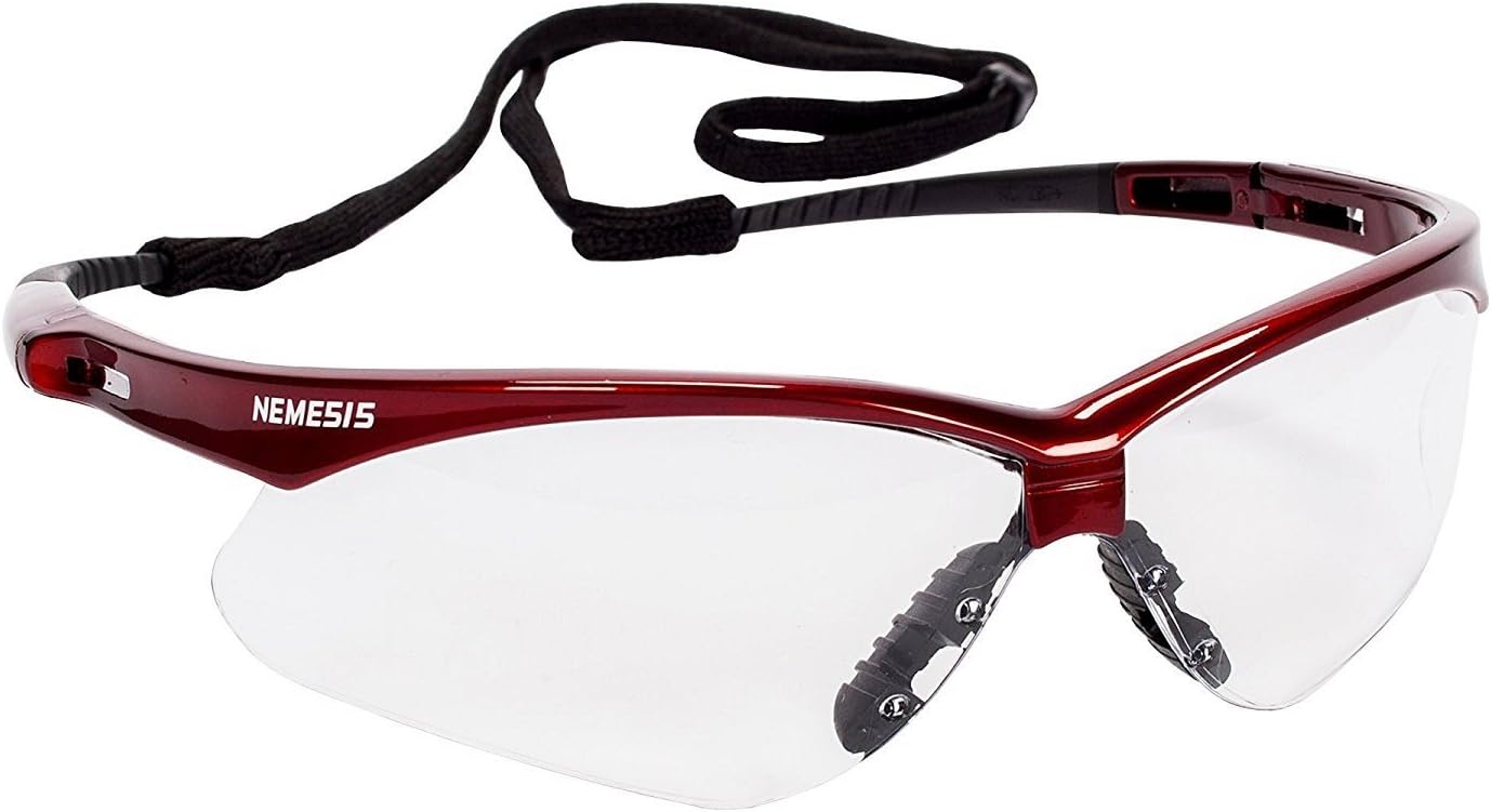 Jackson Safety V30 47378 Nemesis Safety Glasses (1 Pair) (Inferno Red Frame with Clear Anti-Fog Lens)