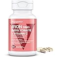 Iron Supplements for Women, Vegan Iron Bisglycinate 28mg Plus Vitamin C, Folic Acid - Iron Pills for Anemia, Iron Deficiency & Energy Support - High Absorption, Gluten-Free, Non-GMO - 60 Capsules