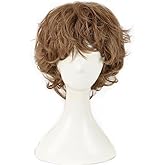 Men's Wig Short Brown Natural Wave Fluffy Christmas Halloween Heat Resistant Synthetic Cosplay Costume Wigs