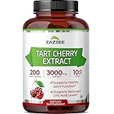 Zazzee Tart Cherry 10:1 Extract, 3000 mg Strength, 200 Vegan Capsules, 6+ Month Supply, Certified Kosher, Concentrated and Standardized 10X Extract, 100% Vegetarian, All-Natural, Gluten Free, Non-GMO