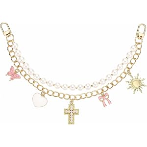Nosiny Bag Charm Chain Double Layer Pearl Gold Pendant Handbag Accessory Tote Purse Strap Chain for Women Fashion Decor Gift