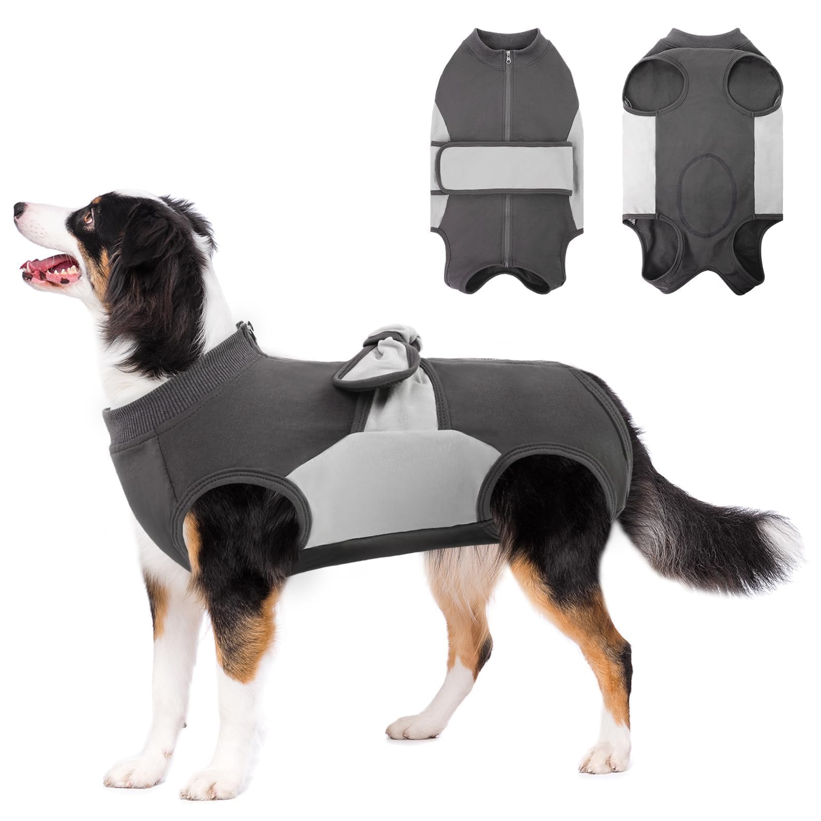 Photo 1 of SAWMONG Zipper Recovery Suit for Dogs, Cotton Dog Surgery Suit Female Spay Pet Male Breathable, Neuter Onesie Bodysuit Prevent Licking Wounds, Substitute E-Collar & Cone(Gray, Large)