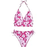 Floerns Women's Tankinis 2 Piece Floral Print Halter Tie Back Crop Top and Bottoms Bikini Set