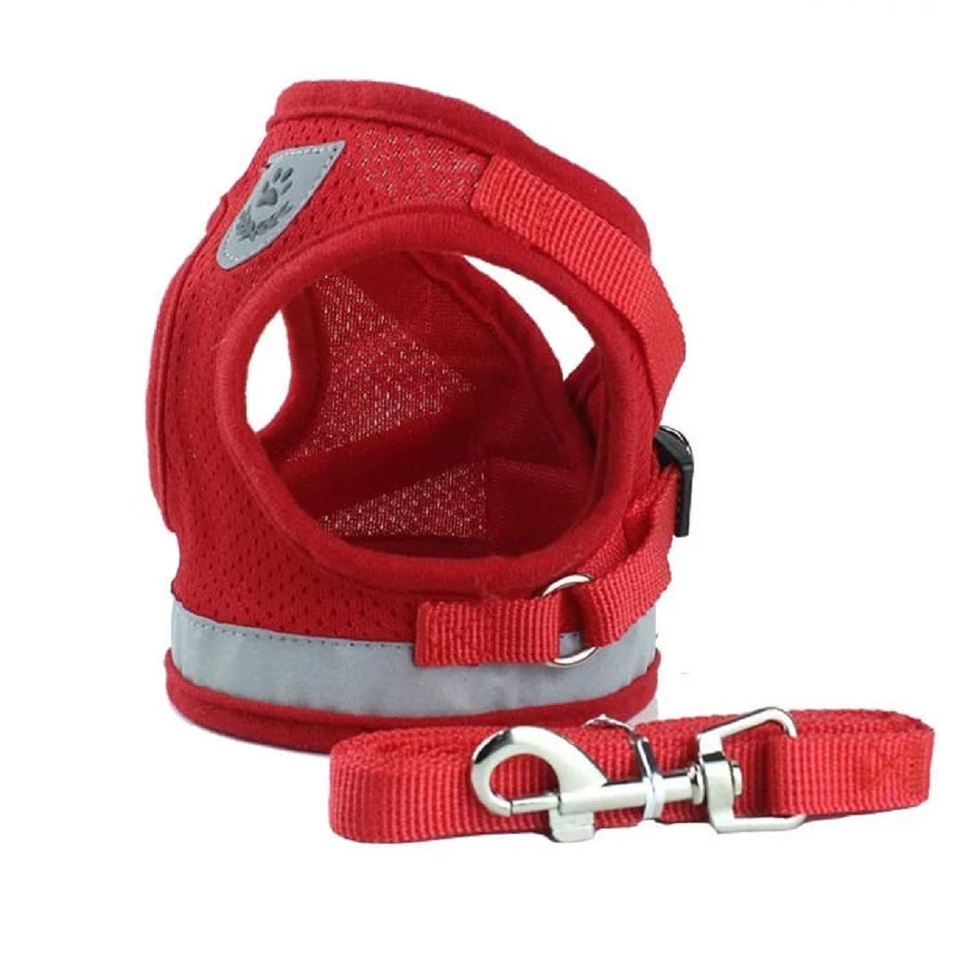Soft Dog Cat Harness with Leash Adjustable Halter Harness No-pull Breathable Mesh Safety Outdoor Reflective Walking Leash Set (RED, L)