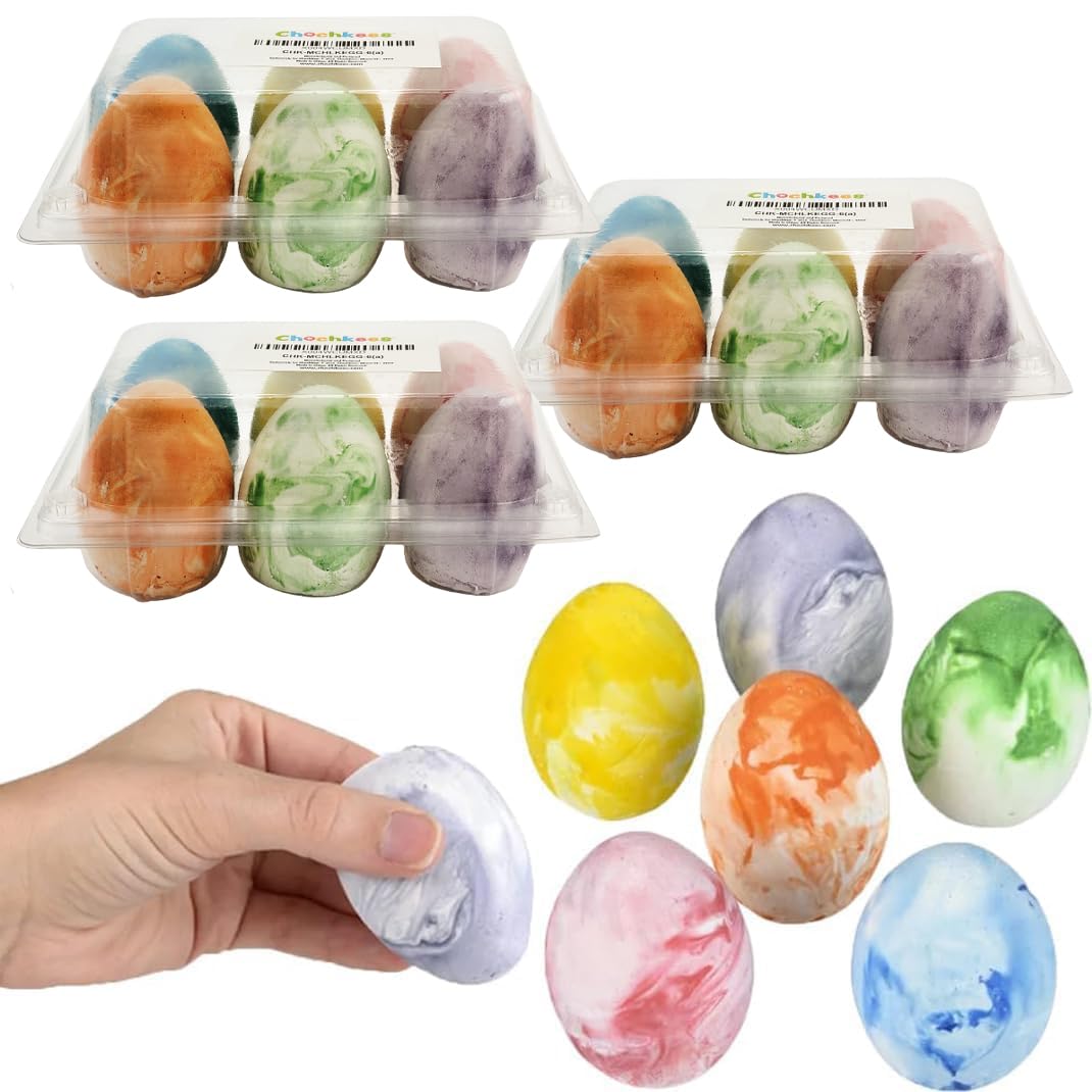 Chochkees Easter Marbelized Egg Chalk, Sidewalk Chalk for Kids, Easter Basket Stuffers Gifts Fillers, Perfect For Easter Egg Hunt, Party Favors, 2.5" Inch (18-Pack)