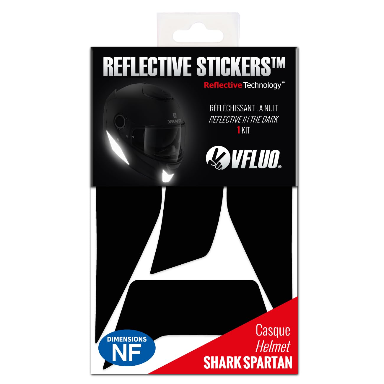 VFLUO NEOTECII™, retro reflective 5 stickers kit made for SHOEI NEOTECII™ and adaptable to all helmets, 3M Technology™, Black