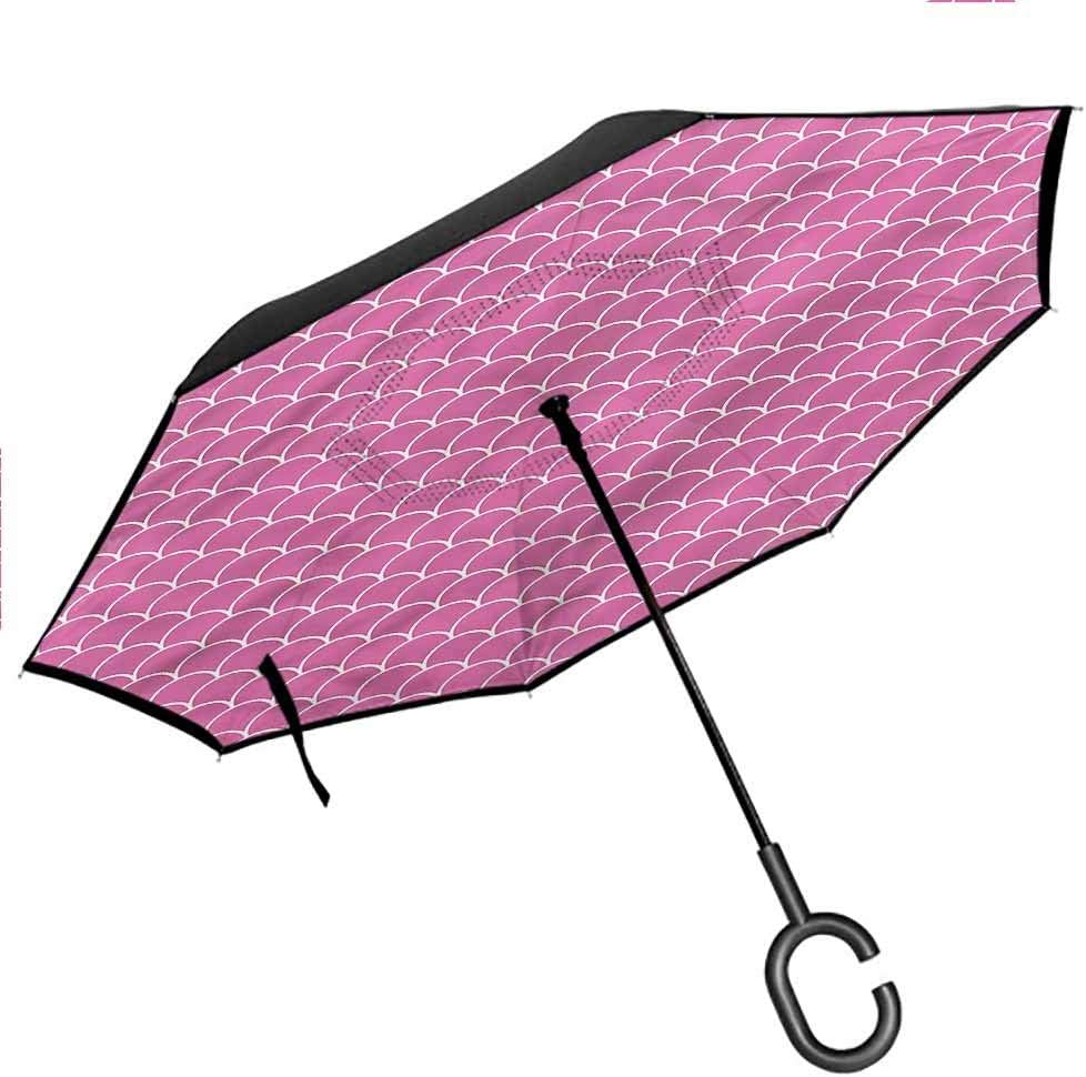 Combynee Pink Reverse Umbrella, Wavy Circular Round Edges Upside Down UV Protection Windproof