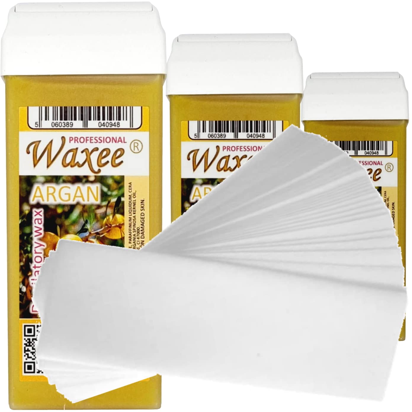 3 x 100ml roll on roller wax cartridge Argan+ 50 waxing strips-