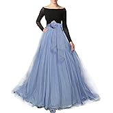 Women Maxi Long Tulle Skirt Floor Length with Bowknot High Waisted for Wedding Party Dress