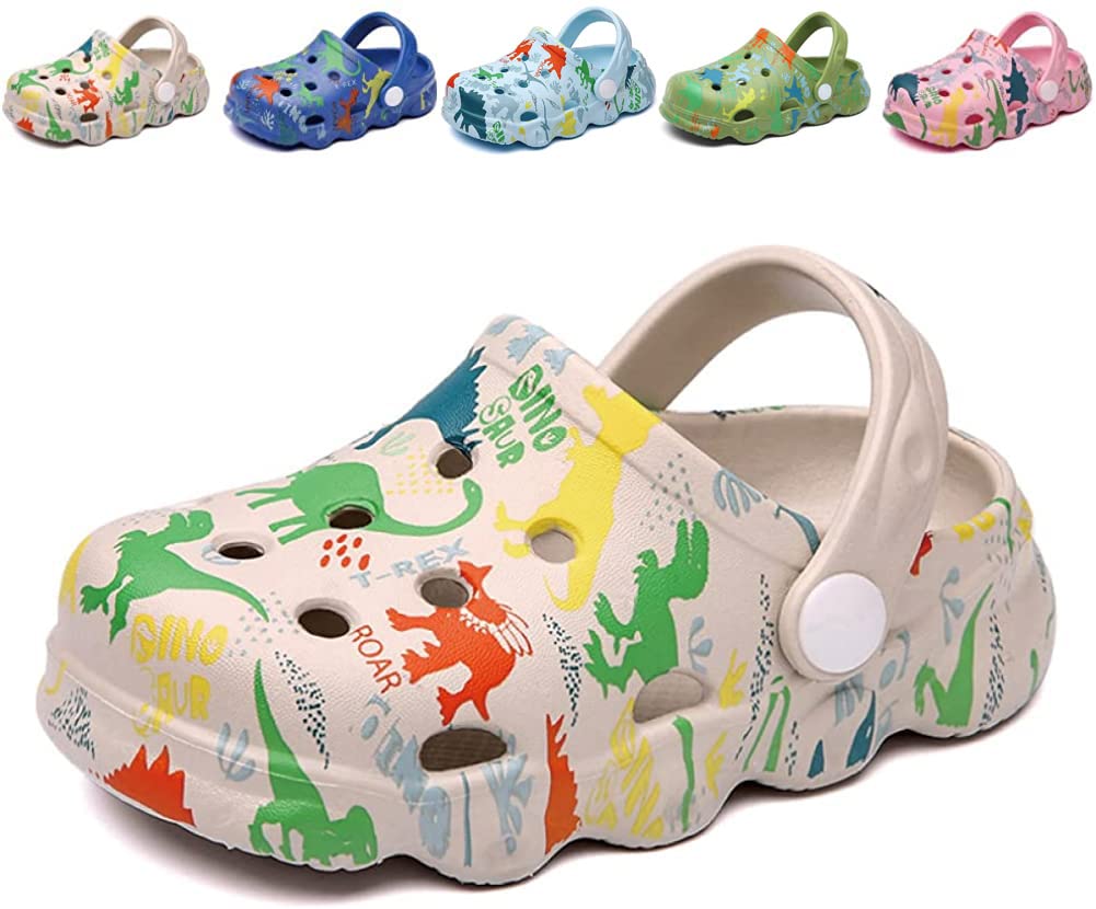 Photo 1 of Fadezar Kids Cartoon Clogs Boys Girls Toddler Dinosaur Garden Shoes Slip On Beach Pool Shower Slide Sandals Grey 11.5-12 little kids