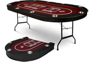 DC DICLASSE Upgrade 91'' Foldable Poker Table for 10 Players - Large Casino Table with Stainless Steel Cup Holders & Padded Rails - Texas Holdem Board Game Table - Perfect for Texas Casino Leisure Game