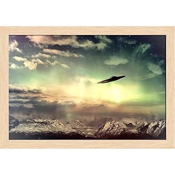 Pitaara Box Ufo In Surreal Sky Over Snowy Mountains Canvas Painting Natural Brown Frame 26 5 X 18inch Amazon In Home Kitchen