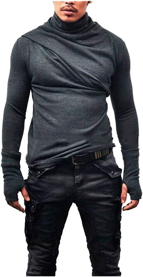 OXFLY Men's Turtleneck Thumb Hole Basic Tops T-Shirt Tees Sweatshirt