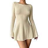 SOLILOQUY Women Gothic Dress Punk Off Shoulder Striped Knit Dress Y2k Fairy Grunge Dress Halloween Dark Academia Clothes