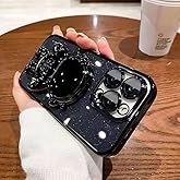 Roemary Astronaut Stand Case for iPhone 16 Pro,for iPhone 16 Pro with Black Stand,Astronaut Folding Bracket Kickstand Phone Case with Camera Protector