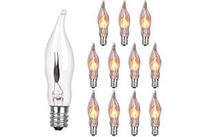 Agaphoton Halloween C18 Flicker Flame Light Bulbs, Clear Crystal Flame Tip Candelabra Bulbs, C18 Replacement Bulbs with Orange Flame, 1 Watt / 120 Volts / E12 Candelabra Base Bulbs, 12 Pack