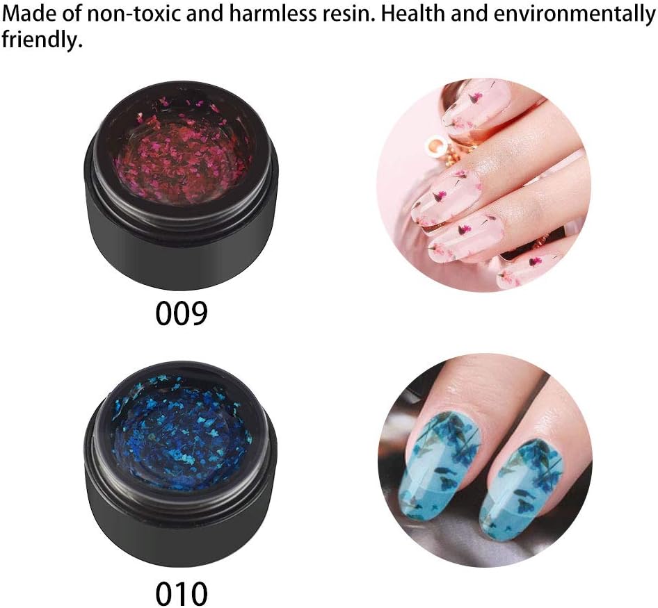 Ownest 6 Colors Dried Flower Gel Nail Gel Set, Flower Nail Phototherapy Gel Natural Dried Flowers Soak Off UV Nail Gel Nail Art Decoration Nail Varnish-#B : Beauty