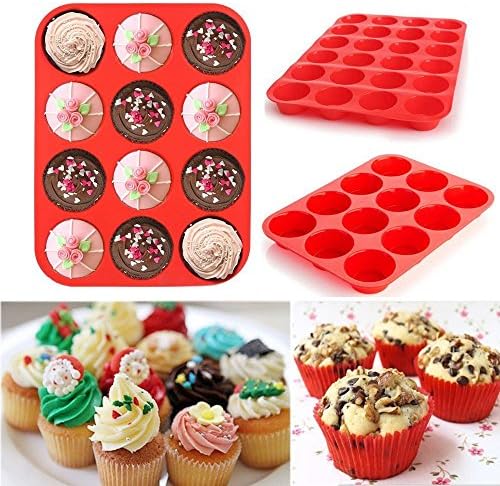 Trexee Silicone 12 Cavity Silicone Baking Pan Mold Bakeware Moulds Silicone Muffin Baking Pan Mold Bakeware Moulds - for Cake, Cupcake, Cheesecake, Muffin, Brownie (Color-Random)