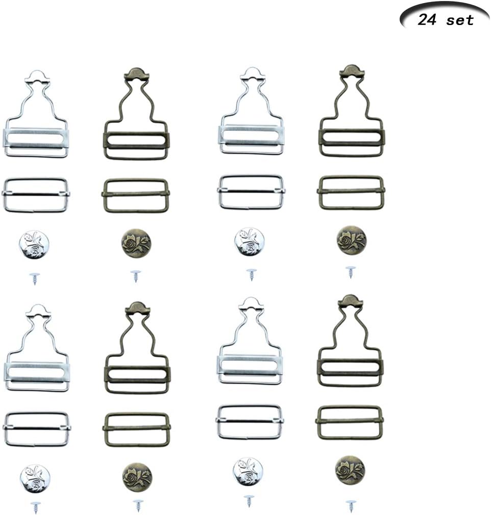 Heatoe 24 Sets Overalls Buttoned Hooking Buckles Gourd Buckles Suspenders Adjustable Buckle Overalls Suspenders Replacement Buckles with Rectangle Buckle Sliding & No-Sew Buttons