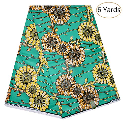 Dexuela 6 Yards Africa Ankara Supreme Wax Print Fabric 100% Cotton New Ankara Fabric for Party Dress (Green)