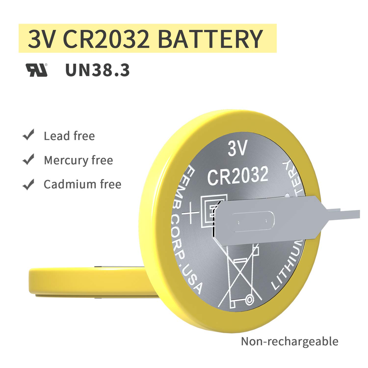 EEMB 10-Pack CR2032 Tabbed Batteries 3V Lithium Battery Button Coin 2032 Battery with Solder Tabs CR2032 Replacement for Gameboy Save
