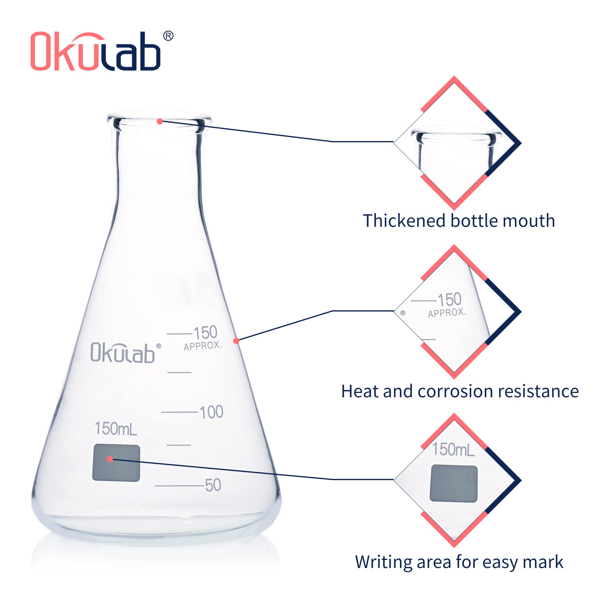 Mua Okulab Conical Flask Set, 150mL Glass Erlenmeyer Flasks, Narrow ...