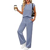 ANRABESS Two Piece Sets for Women 2026 Summer Travel Vacation Outfits Sleeveless Lounge Set Matching Wide Leg Pants Sweatsuit