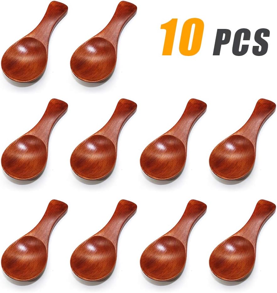 Small Wooden Spoon, Wood Cooking Spoons Serving Salt Spoon for Tea Ugar Salt Flour Ice Cream 10 Pcs By Lechay