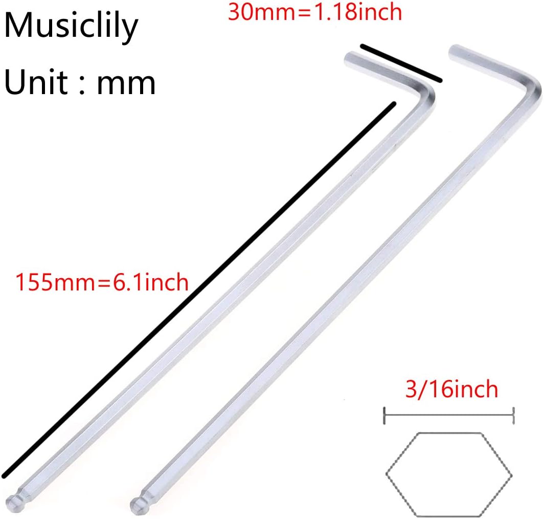 Musiclily Basic 3/16 inch Guitar Bass Truss Rod Hex Wrench Allen Key Ball End Adjustment Tool for Mexico Fender(Set of 2) - Image 3