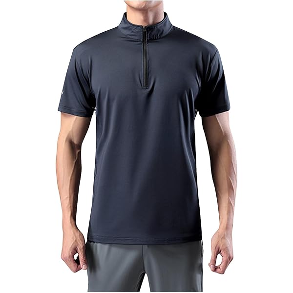 Men's Zip Up Mock Neck Athletic T Shirt Summer Short Sleeve