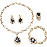FUNOJOY Womens Luxury Africa Dubai 18k Gold Plated Jewelry Sets Wedding Rhinestone Crystal Bib Statement Necklace Earrings Set for Brides Party Prom