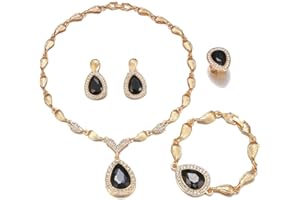 FUNOJOY Womens Luxury Africa Dubai 18k Gold Plated Jewelry Sets Wedding Rhinestone Crystal Bib Statement Necklace Earrings Set for Brides Party Prom