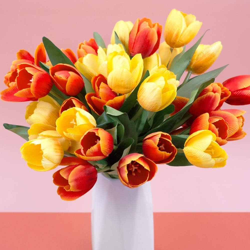 SNAIL GARDEN Set of 36 Artificial Tulips with 2 Colours, Silk Tulips with 1 Greeting Card for Wedding Home, Party, Festival - Image 3