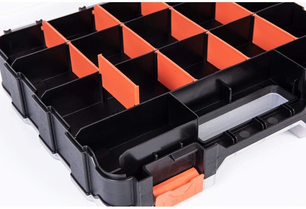 HDX 320028 34-Compartment Double Sided Organizer with Impact Resistant Polymer and Customizable Removable Plastic Dividers, Black/Orange - - 