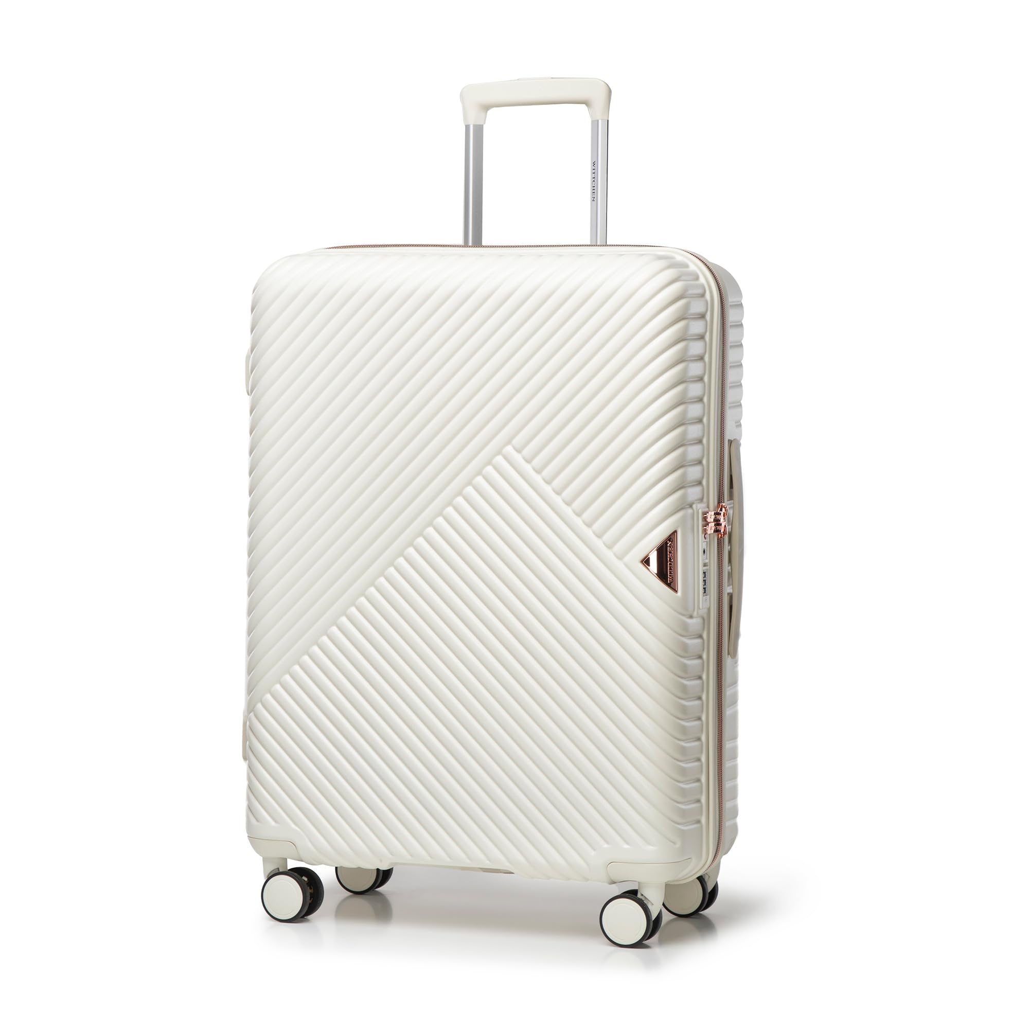 WITTCHEN Travel Suitcase Carry-On Cabin Luggage Hardshell Made of Polycarbonate with 4 Spinner Wheels Combination Lock Telescopic Handle GL Style Line Size Medium Suitcase White