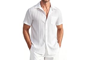 SDWRJOP Mens Short Sleeve Button Down Shirts Casual Textured Summer Beach Shirt with Pocket