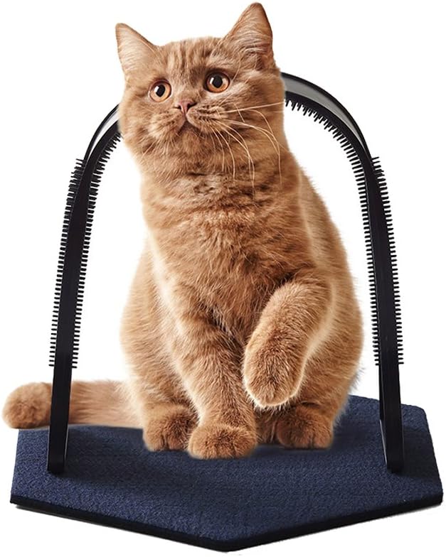Perktail Plastic Cat Self Grooming Scratcher Rubbing Device Cat Back Scratching Arch Self-Groom Pet Hair (Navy)