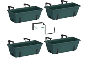 YBING 4 Pack Railing Planter Box 16.9 Inches Green Window Flower Boxes with Metal Brackets Balcony Planters Railing Hanging F