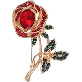 ONLYJUMP Red Rose Brooch Pins for Women Glitter Rhinestone Cubic Zirconia Vintage Fashion Brooch Versatile Dress Accessory for Daily Holiday Gifts