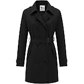 KVE Classic Women's Trench Coat, Mid-Length Belted Windproof Double Breasted Overcoat Jacket
