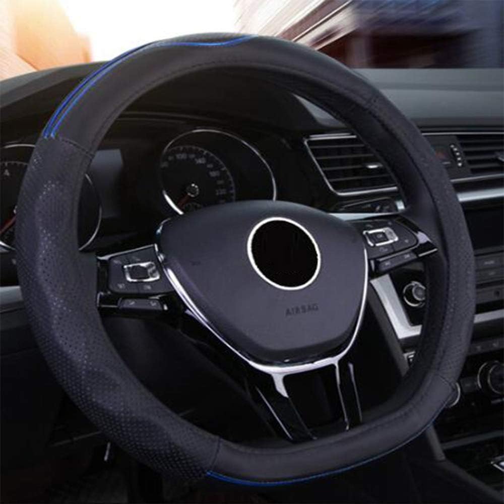 D-shaped Steering Wheel Cover, The First Layer Of Leather Non-slip Breathable Punching Car Direction Set Four Seasons Universal,Blue