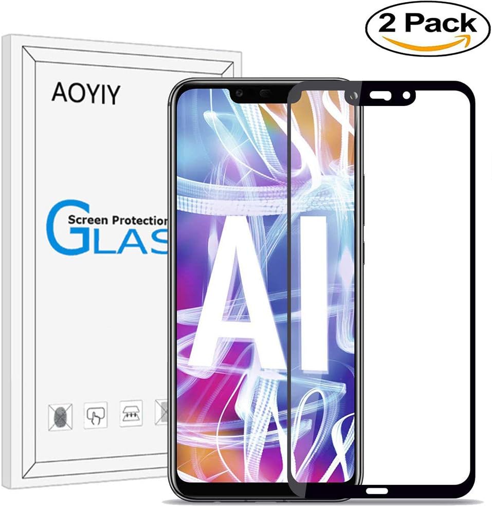 AOYIY Full Screen-Xiaomi Redmi Note 6 Pro screen protector.100% high definition,Hardness Scratch Resist Smartphone Glass Screen Protector-Black[2 Pack]