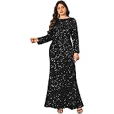 Velvet Stretch Sequin Formal Dress Long Sleeve Boat Neck Maxi Gown